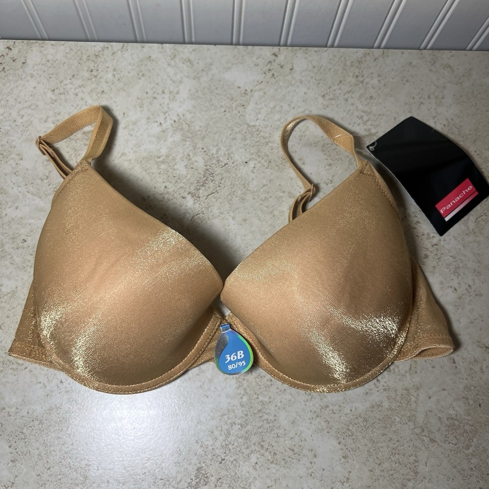 NWT Panache Atlantis Water Bra 36B Gold Metallic Shimmer Liquid Push Up 1044